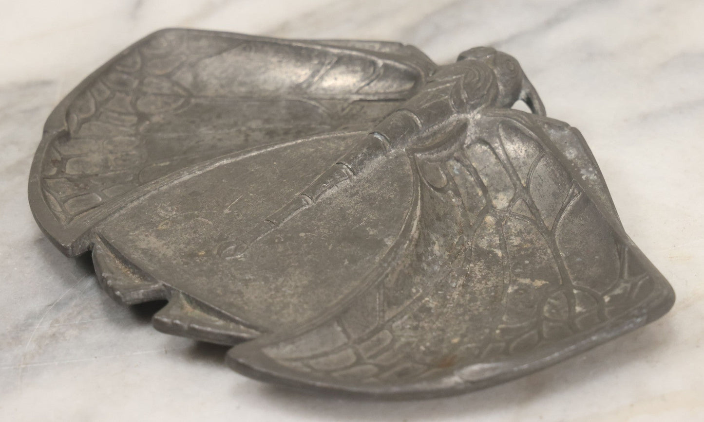 Lot 010 - Antique Art Nouveau Cast Metal Dragonfly Double Sided Trinket Tray