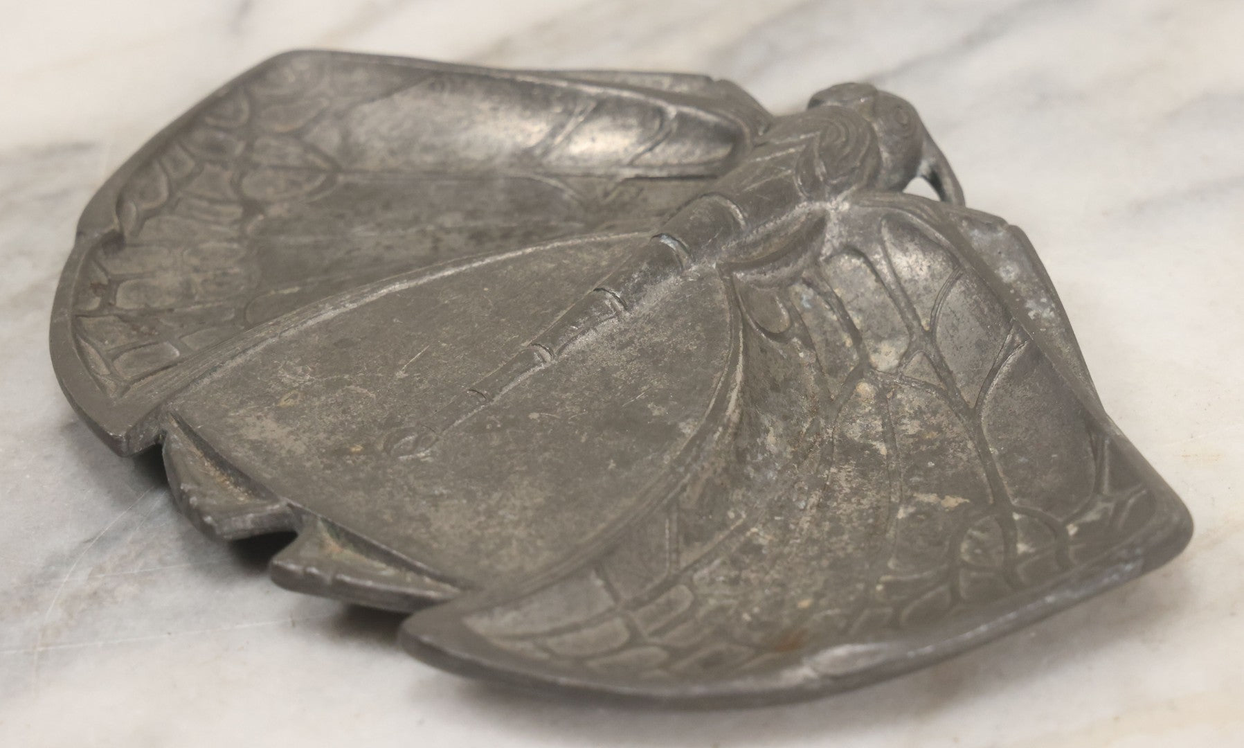 Lot 010 - Antique Art Nouveau Cast Metal Dragonfly Double Sided Trinket Tray