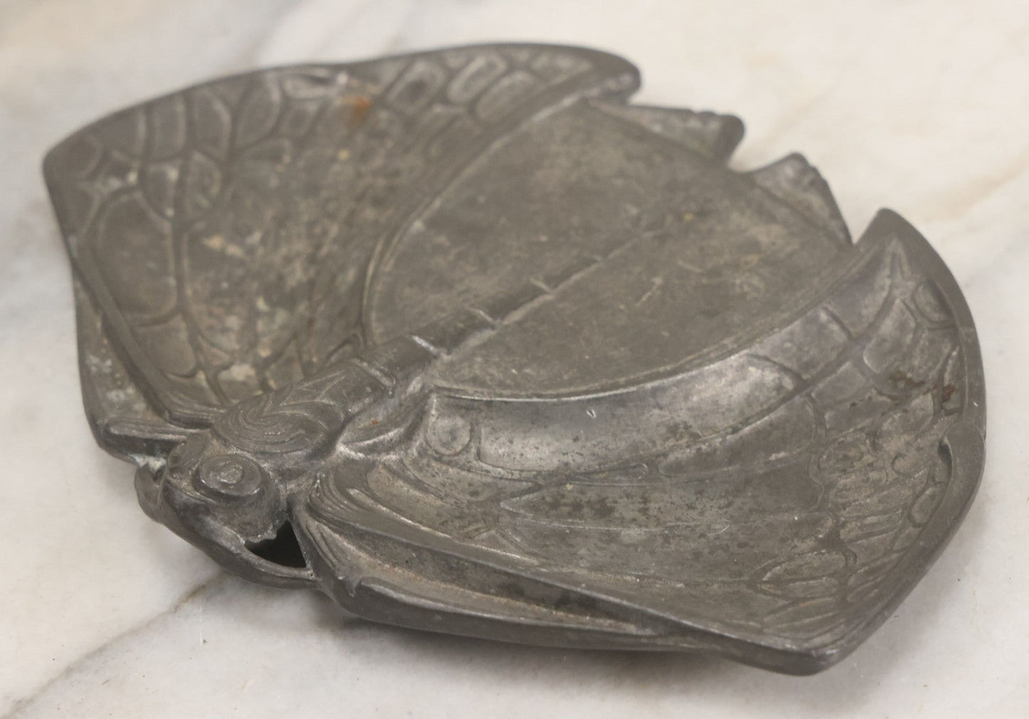 Lot 010 - Antique Art Nouveau Cast Metal Dragonfly Double Sided Trinket Tray