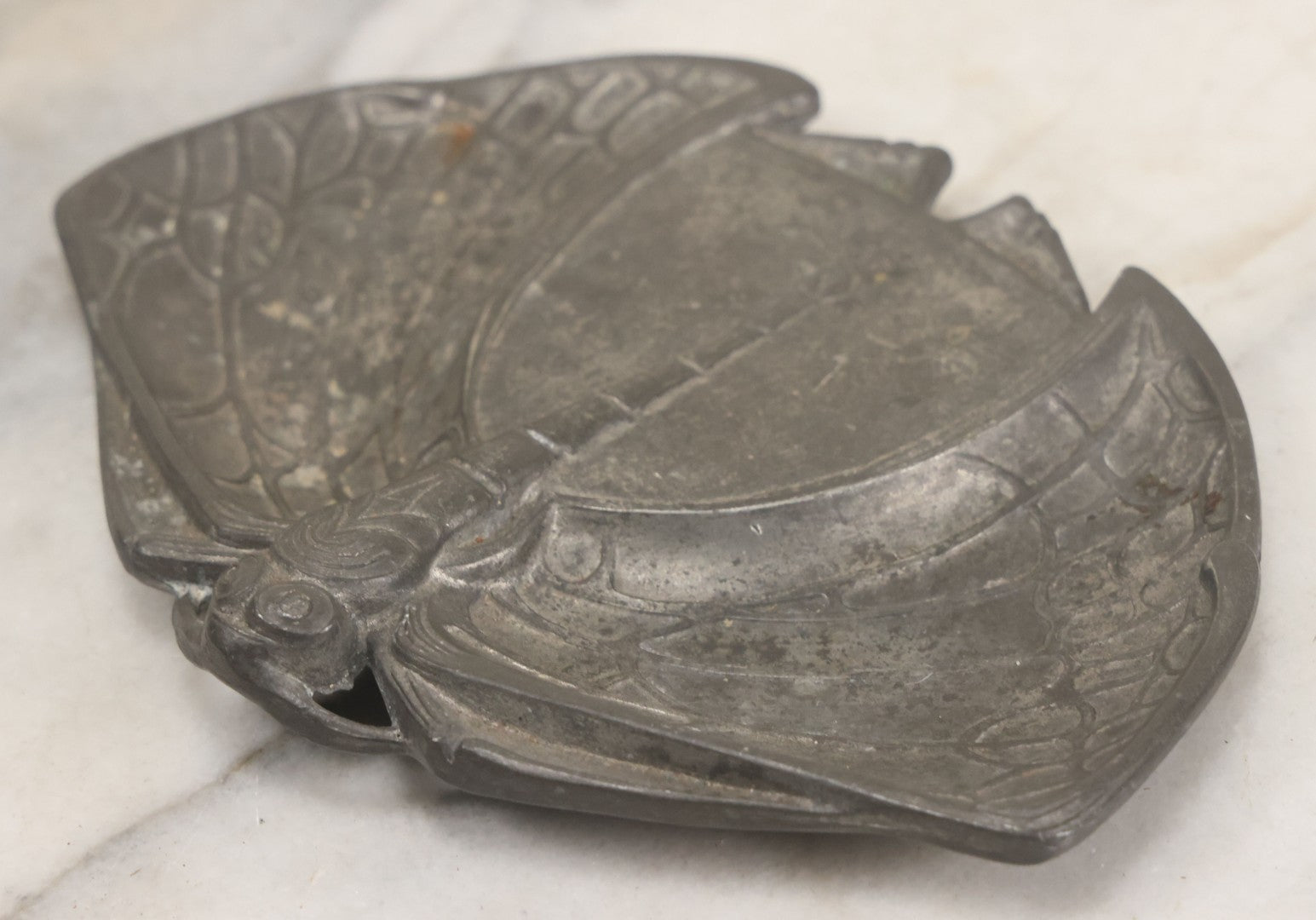 Lot 010 - Antique Art Nouveau Cast Metal Dragonfly Double Sided Trinket Tray