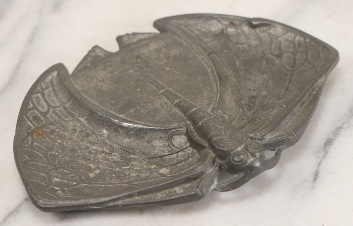 Lot 010 - Antique Art Nouveau Cast Metal Dragonfly Double Sided Trinket Tray