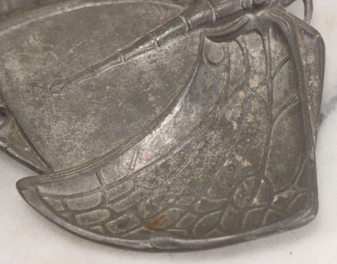 Lot 010 - Antique Art Nouveau Cast Metal Dragonfly Double Sided Trinket Tray