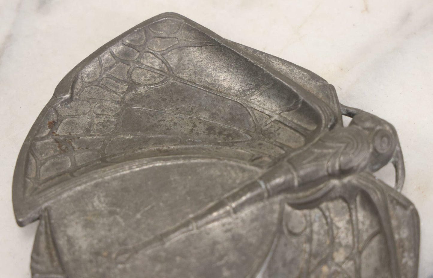 Lot 010 - Antique Art Nouveau Cast Metal Dragonfly Double Sided Trinket Tray