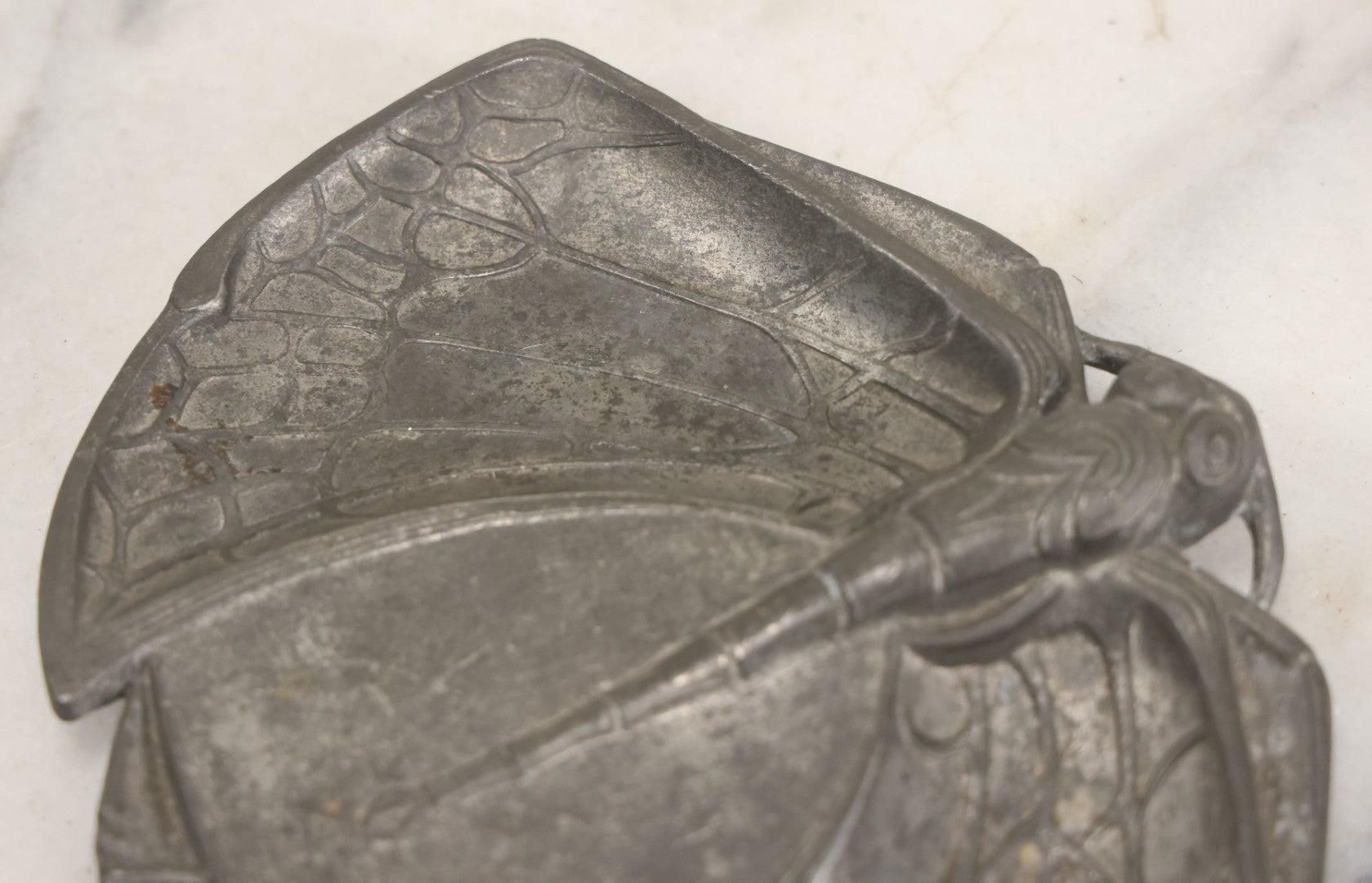 Lot 010 - Antique Art Nouveau Cast Metal Dragonfly Double Sided Trinket Tray