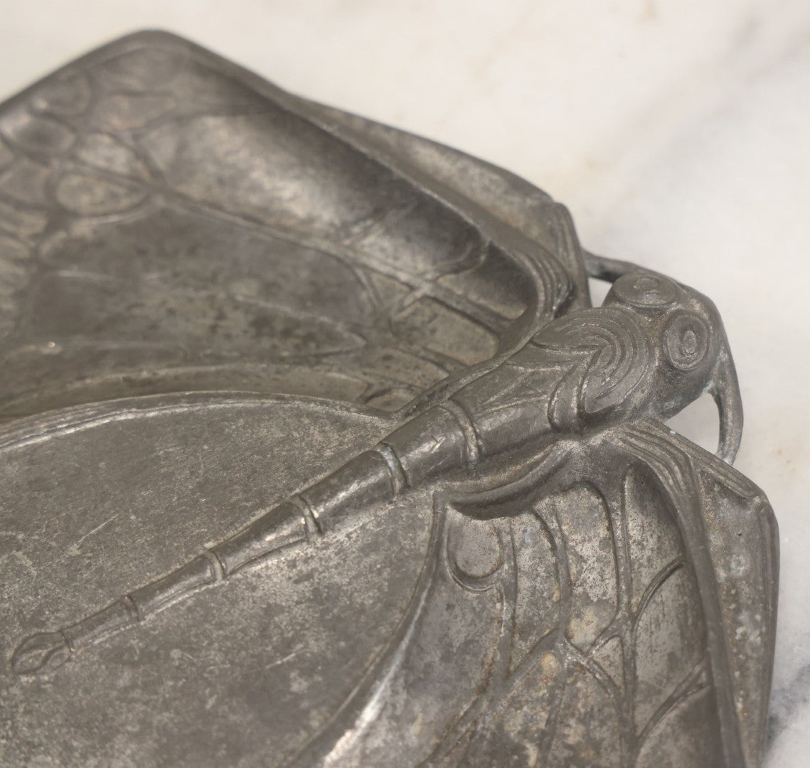 Lot 010 - Antique Art Nouveau Cast Metal Dragonfly Double Sided Trinket Tray