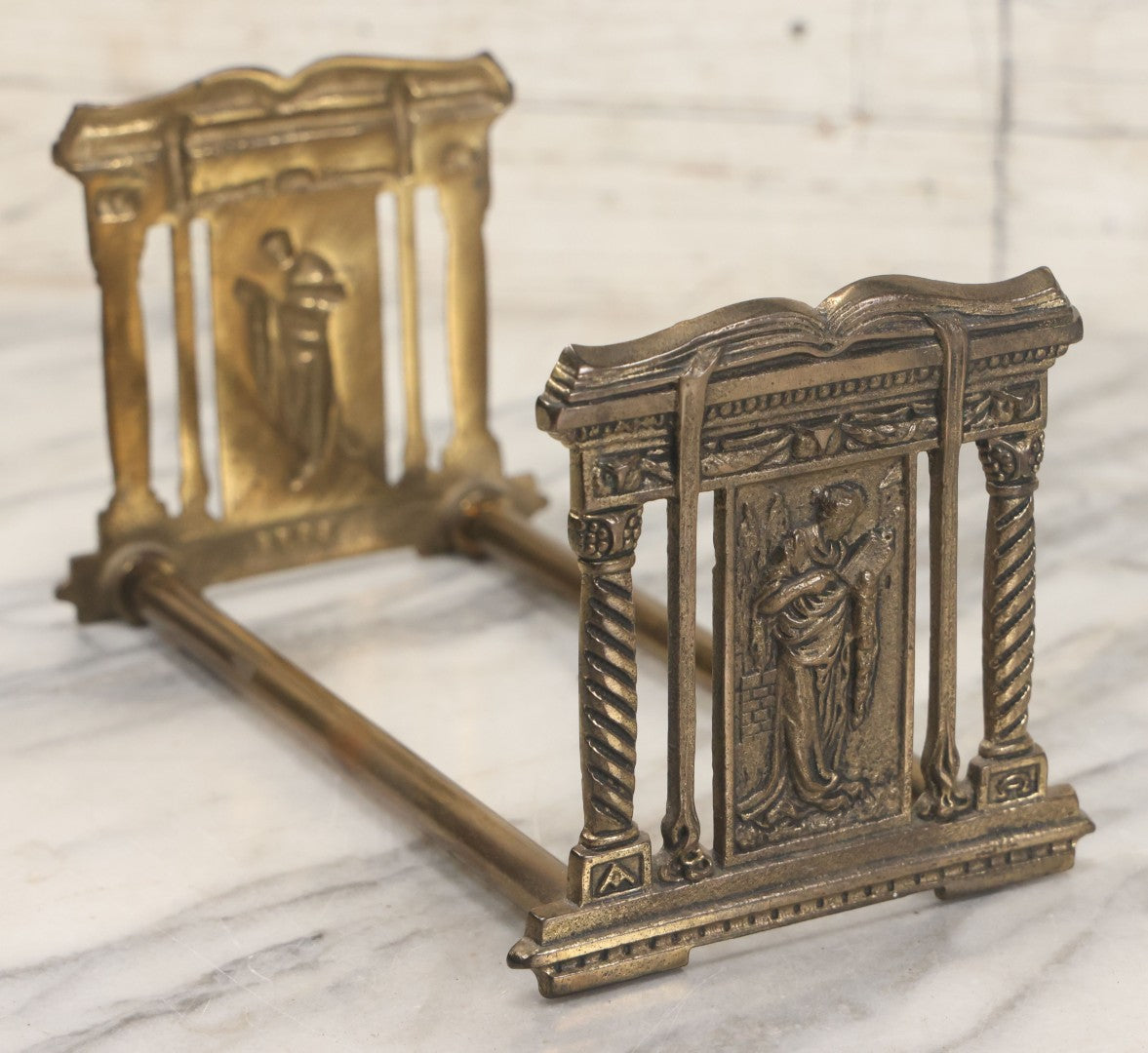 Lot 012 - Vintage Brass Extendable Bookstand With Classical Architectural Design, Marked No. 9863