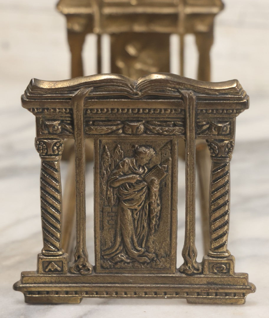 Lot 012 - Vintage Brass Extendable Bookstand With Classical Architectural Design, Marked No. 9863
