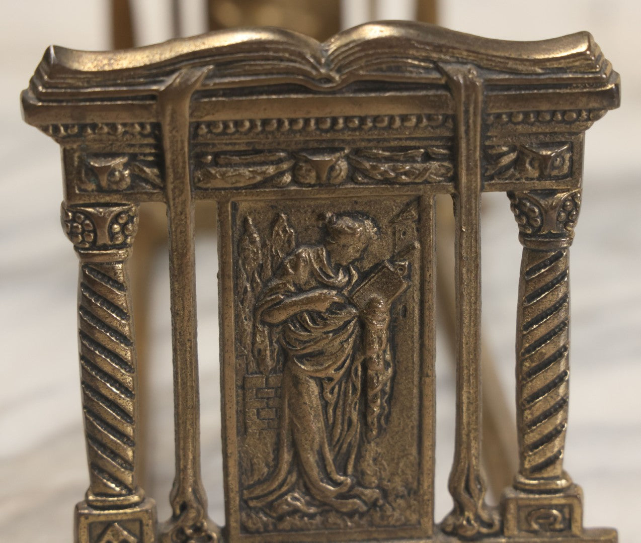 Lot 012 - Vintage Brass Extendable Bookstand With Classical Architectural Design, Marked No. 9863