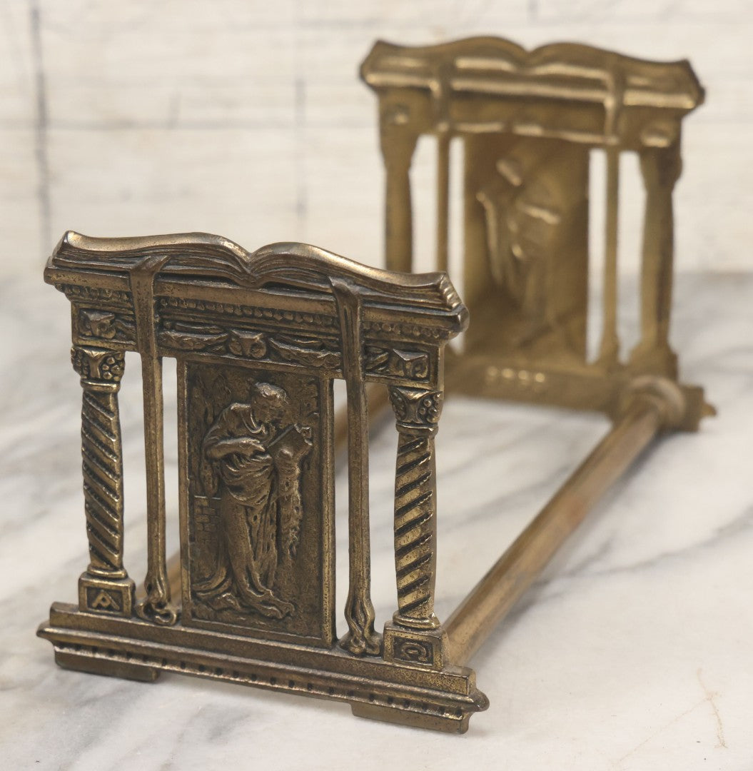 Lot 012 - Vintage Brass Extendable Bookstand With Classical Architectural Design, Marked No. 9863