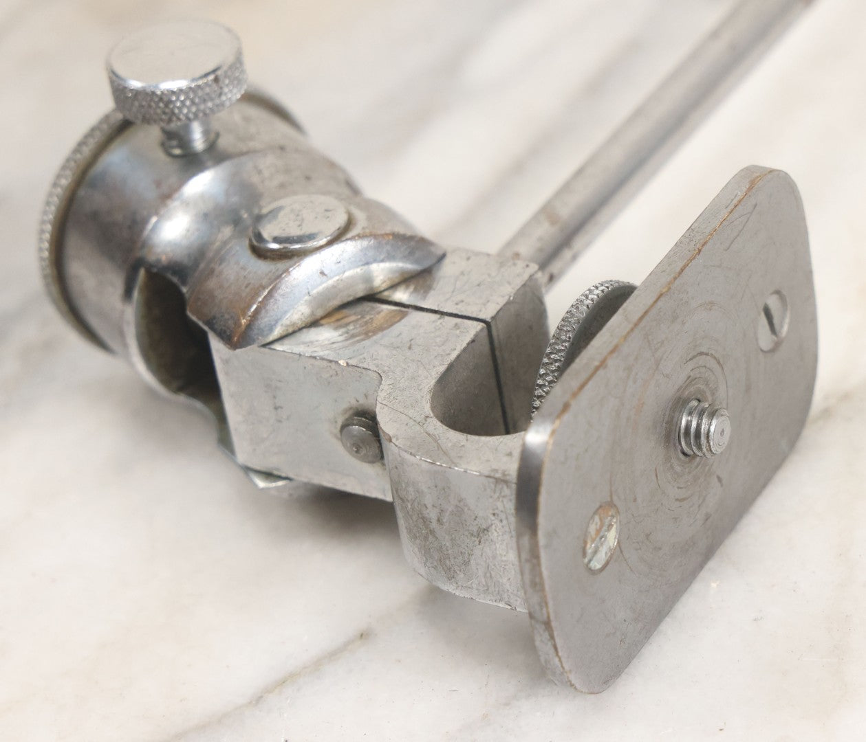 Lot 014 - Vintage Machined Metal Panning And Tilting Camera Tripod Head With 1/4"-20 Knurled Mounting Bolt, No Manufacturer's Mark