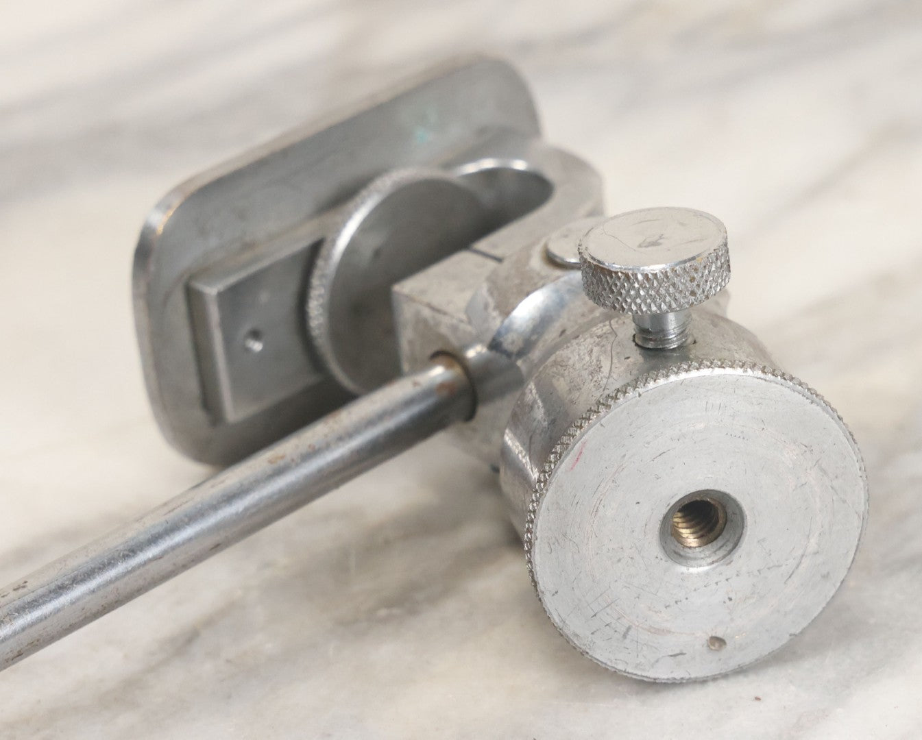 Lot 014 - Vintage Machined Metal Panning And Tilting Camera Tripod Head With 1/4"-20 Knurled Mounting Bolt, No Manufacturer's Mark