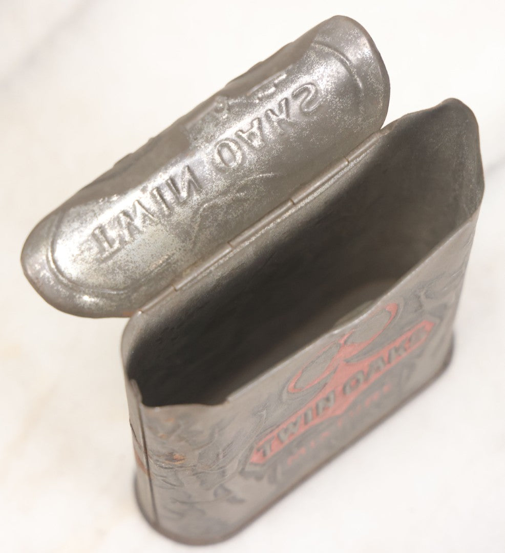 Lot 018 - Vintage Pressed Tin Twin Oaks Smoking Tobacco Mixture Pocket Box With Remnants Of Original Paint