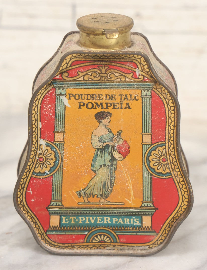 Lot 019 - Vintage Tin Lithograph "Poudre De Talc Pompeia" Talc Powder Tin By L.T. Piver, Paris, Made In France, Packed In The United States, Patented January 11, 1921