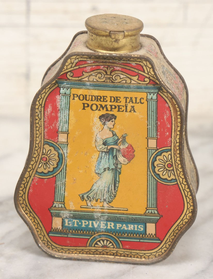 Lot 019 - Vintage Tin Lithograph "Poudre De Talc Pompeia" Talc Powder Tin By L.T. Piver, Paris, Made In France, Packed In The United States, Patented January 11, 1921