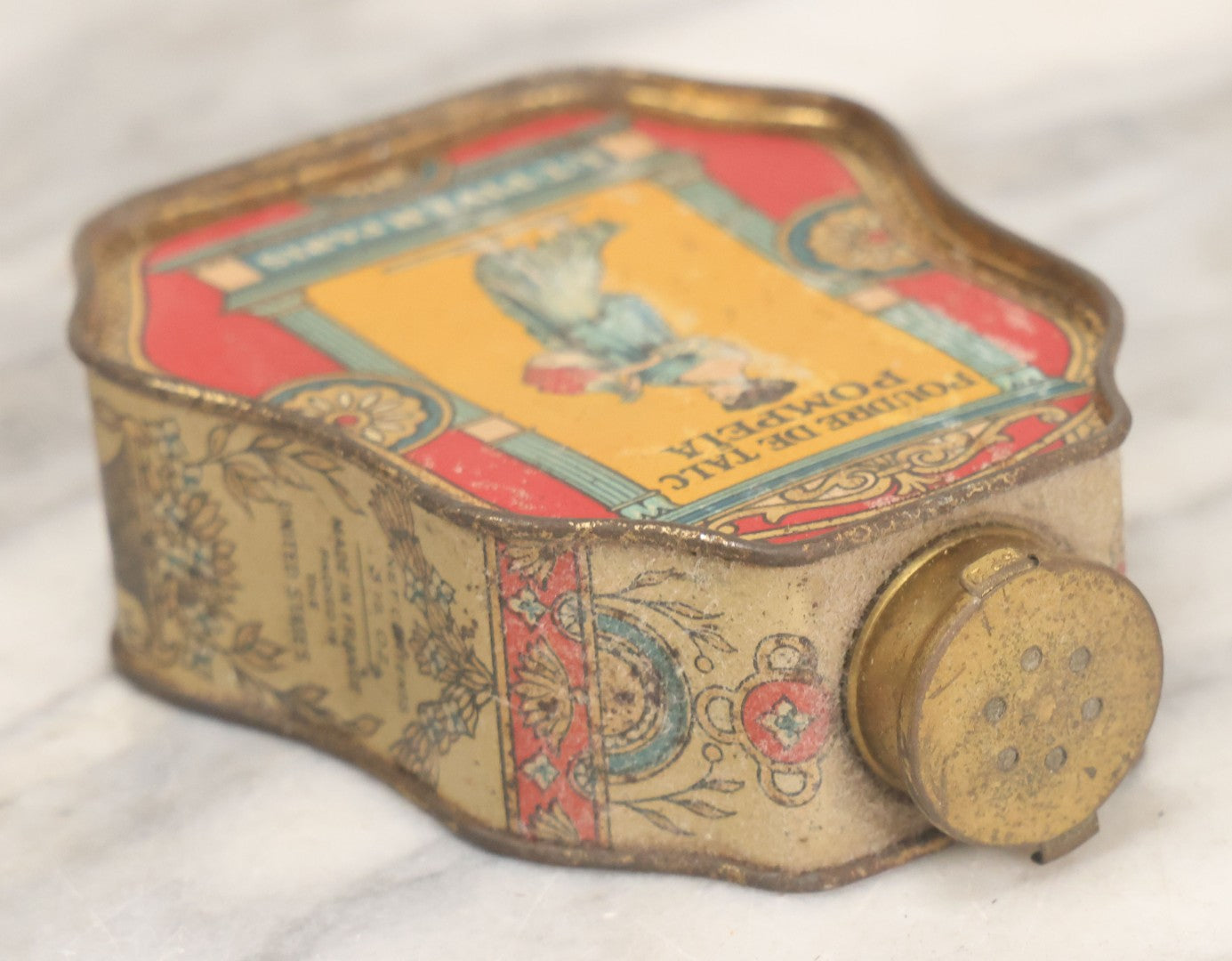 Lot 019 - Vintage Tin Lithograph "Poudre De Talc Pompeia" Talc Powder Tin By L.T. Piver, Paris, Made In France, Packed In The United States, Patented January 11, 1921