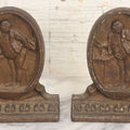 Lot 020 - Antique Cast Iron Bookends Featuring Portly Business Man In Suit With Handout