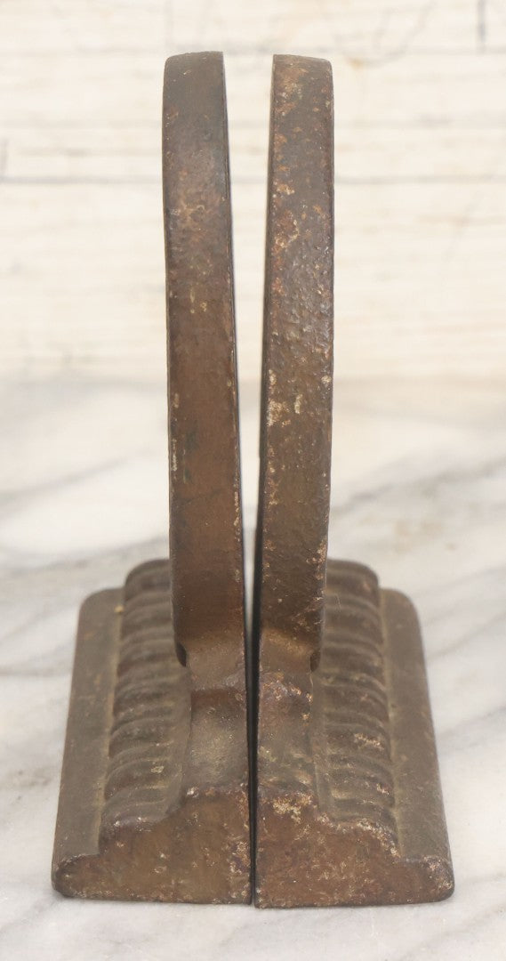 Lot 020 - Antique Cast Iron Bookends Featuring Portly Business Man In Suit With Handout