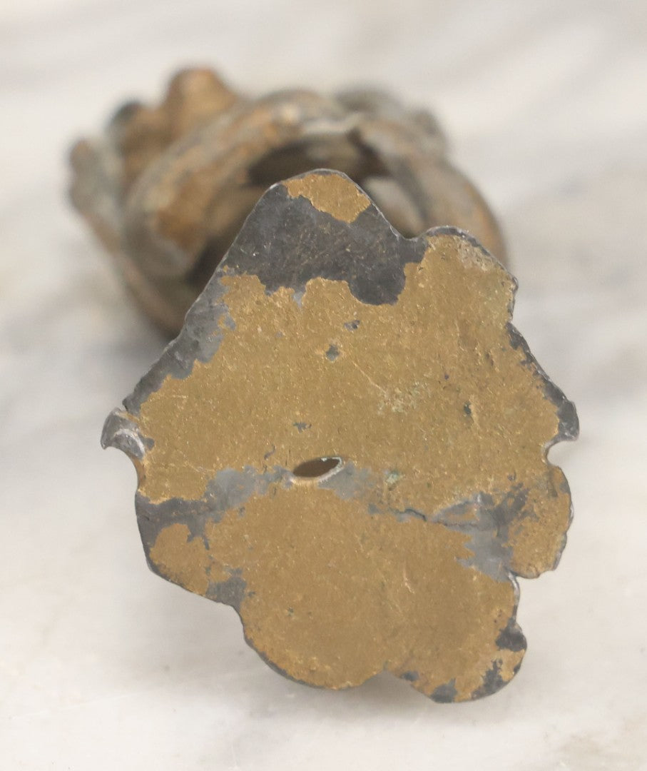 Lot 021 - Antique Pot Metal Valentines Cupid Figurine With Wings, Holding Heart, With Original Gold Paint