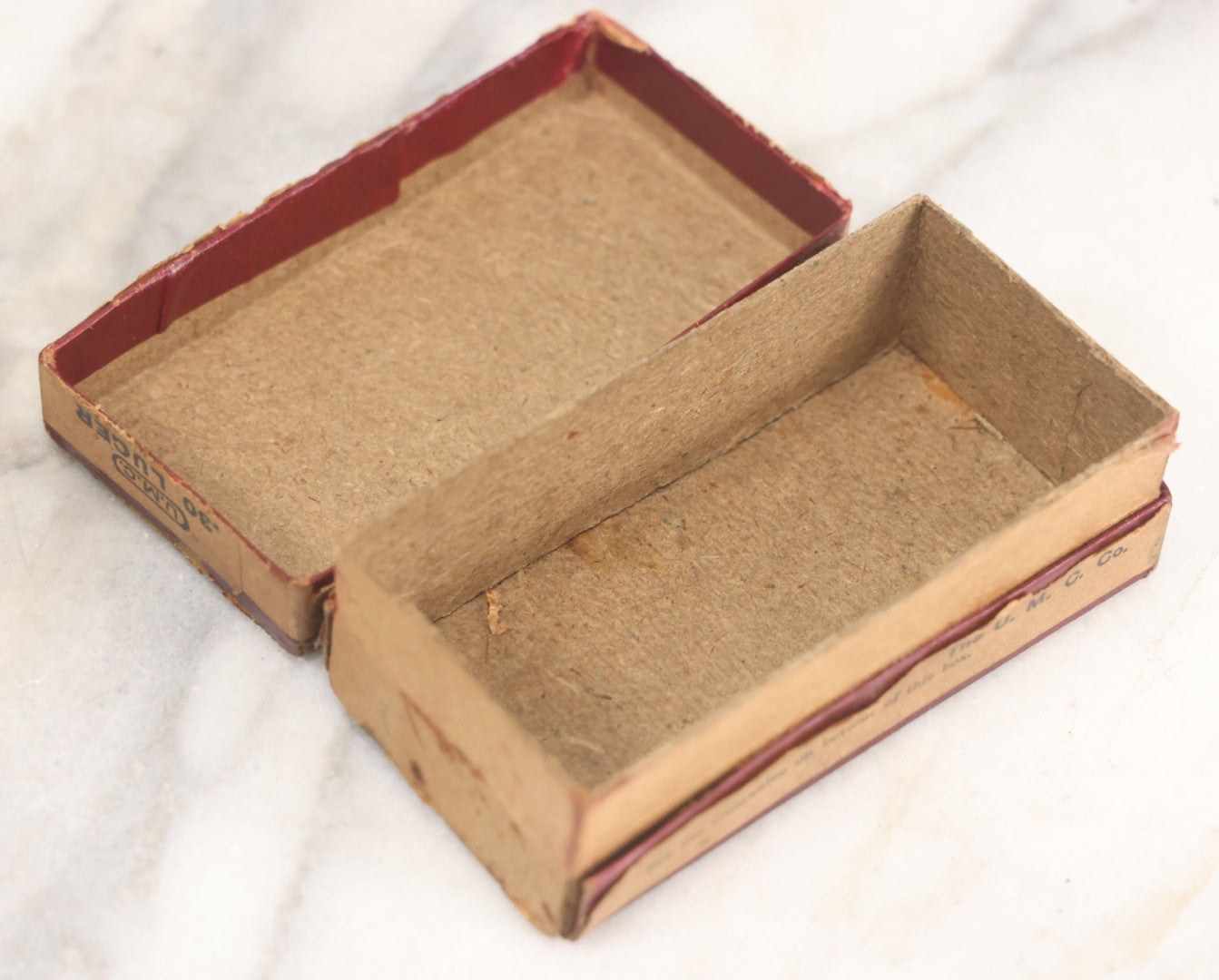 Lot 025 - Vintage .30 Caliber Luger Central-Fire Cartridges Metal Cased Bullet Ammunition Box, Empty, Manufactured By The Union Metallic Cartridge Co., Bridgeport, Connecticut