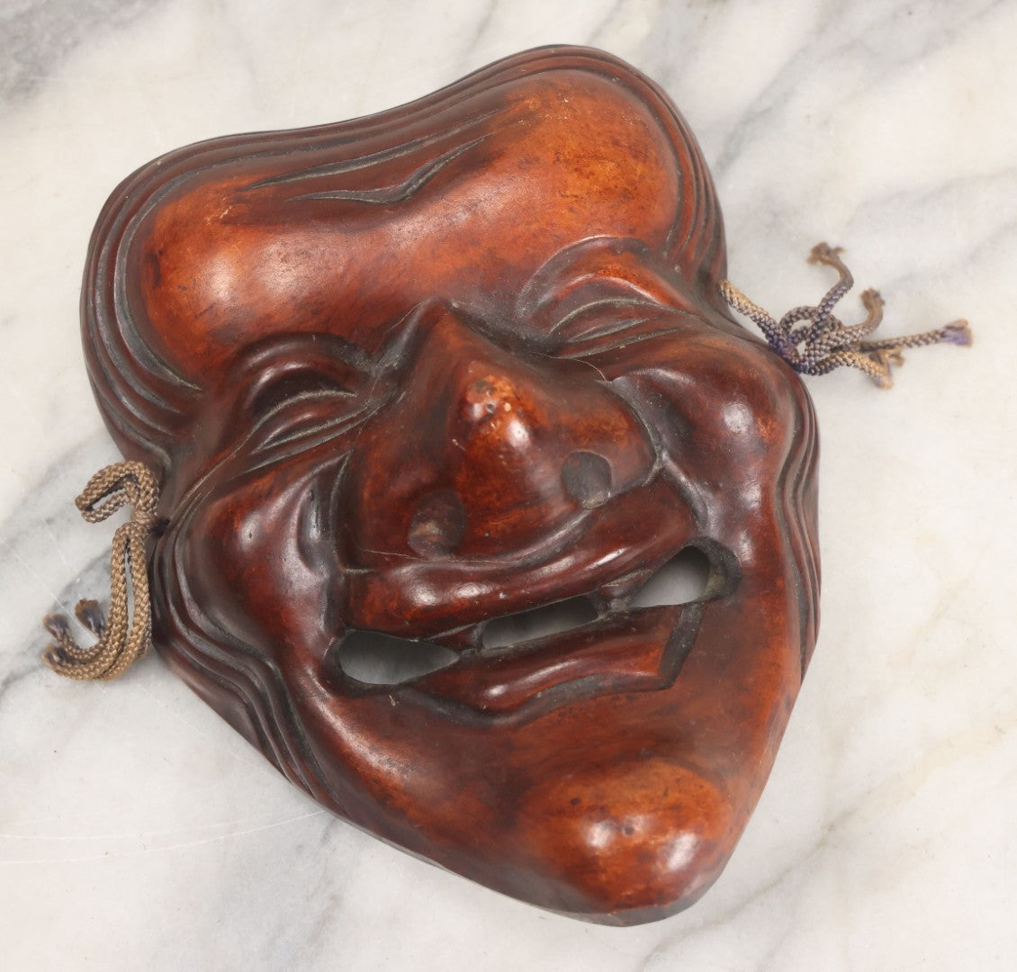 Lot 028 - Vintage Pottery Faux-Wood Japanese "Okina" Old Man Mask 