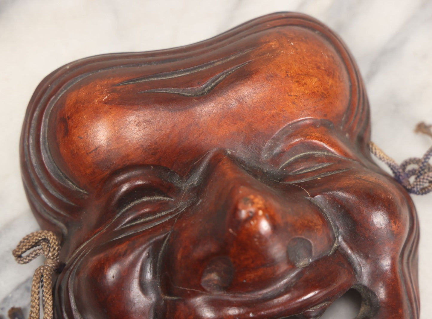 Lot 028 - Vintage Pottery Faux-Wood Japanese "Okina" Old Man Mask 