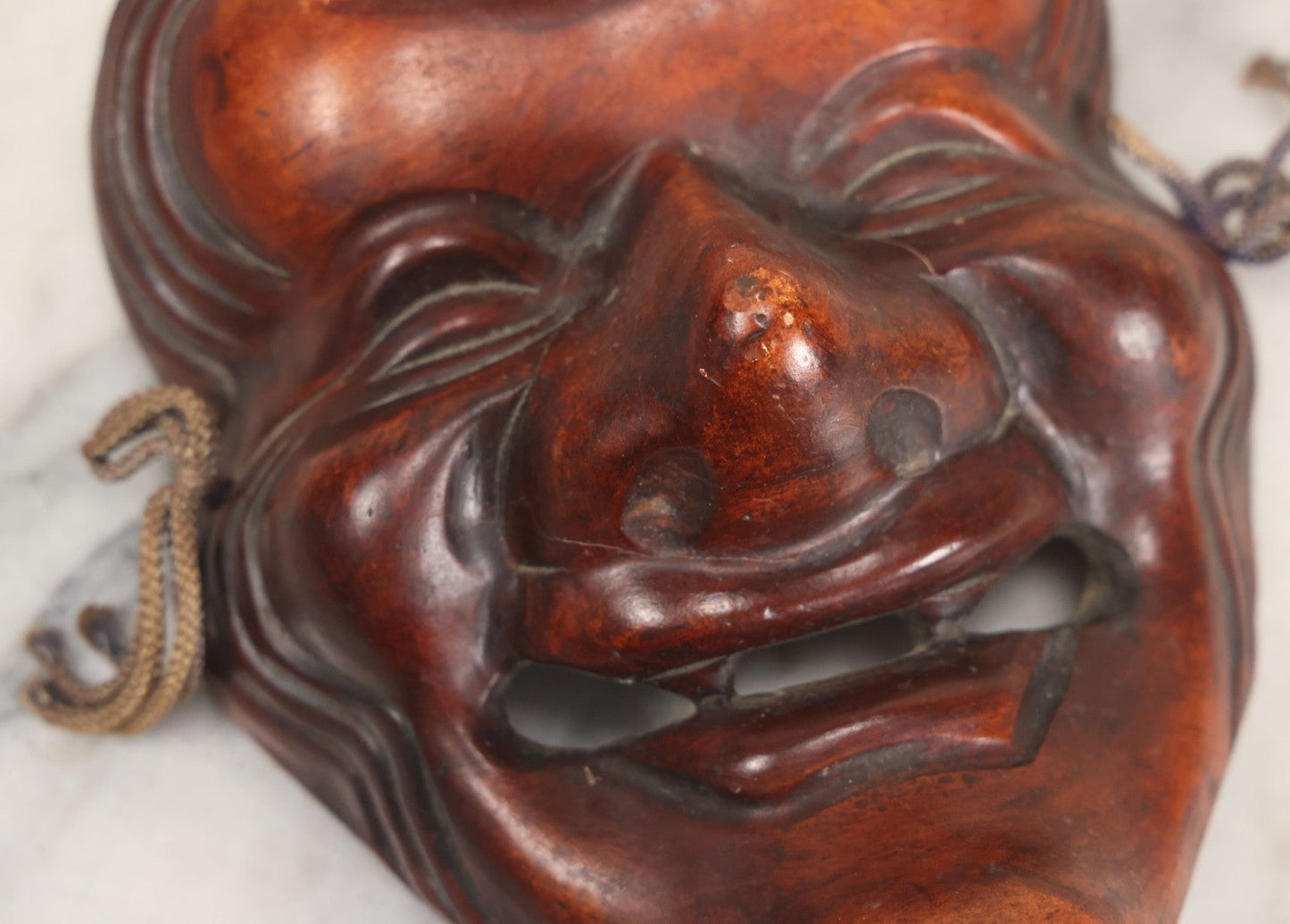 Lot 028 - Vintage Pottery Faux-Wood Japanese "Okina" Old Man Mask 