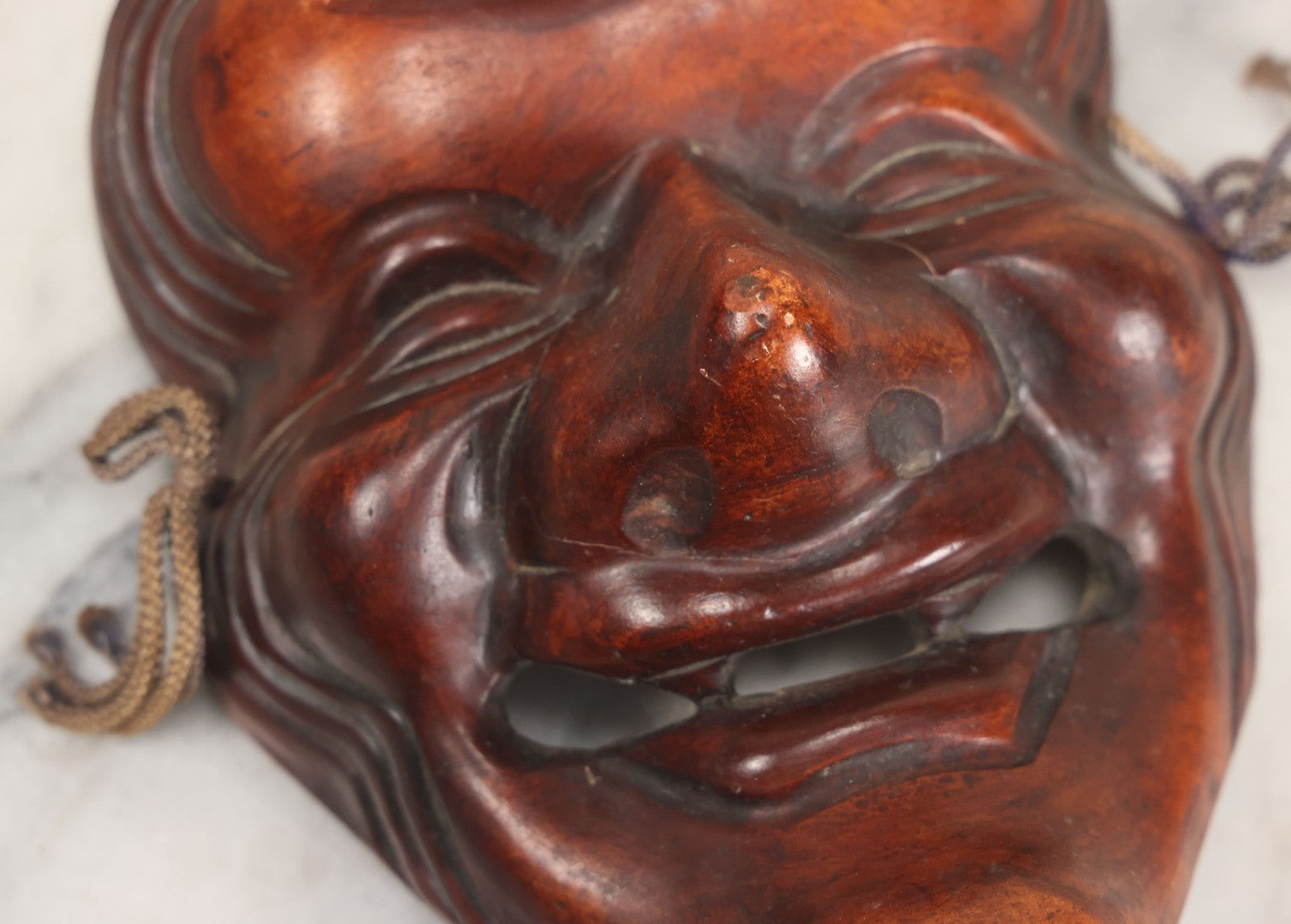 Lot 028 - Vintage Pottery Faux-Wood Japanese "Okina" Old Man Mask 