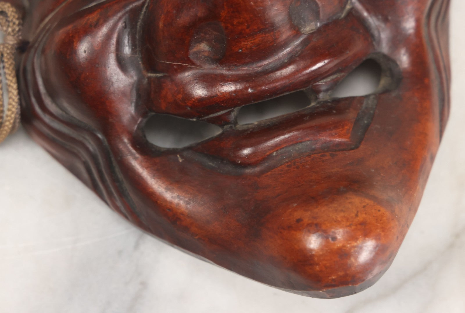 Lot 028 - Vintage Pottery Faux-Wood Japanese "Okina" Old Man Mask 