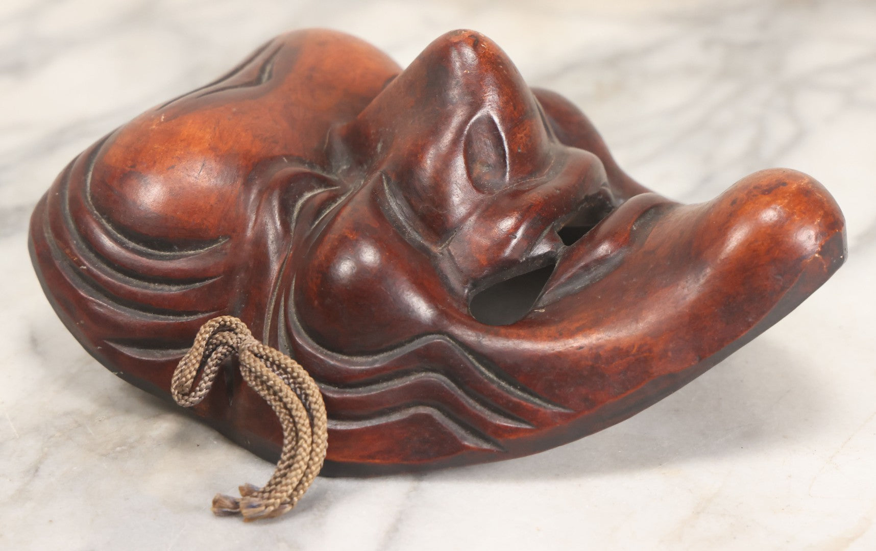 Lot 028 - Vintage Pottery Faux-Wood Japanese "Okina" Old Man Mask 