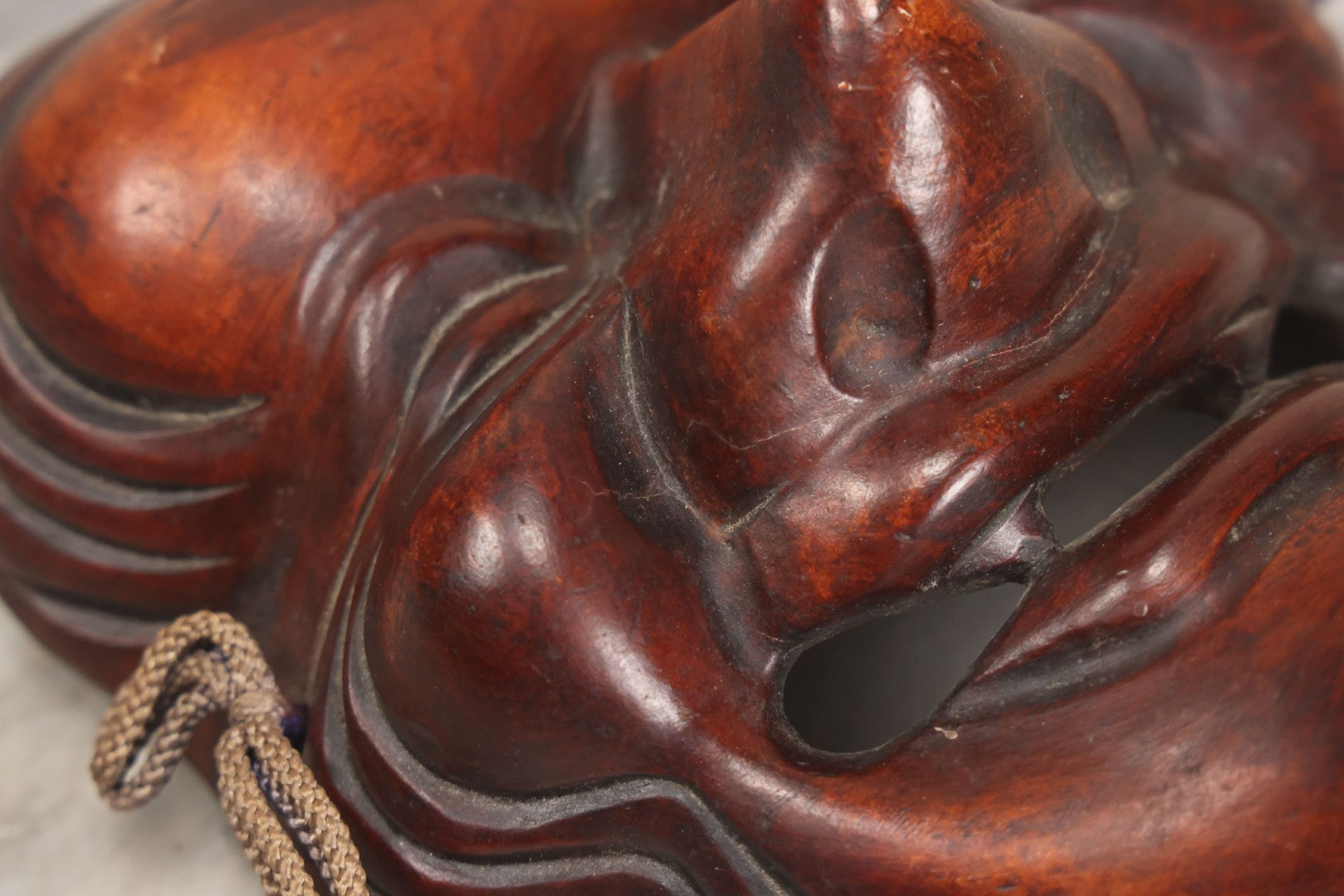 Lot 028 - Vintage Pottery Faux-Wood Japanese "Okina" Old Man Mask 