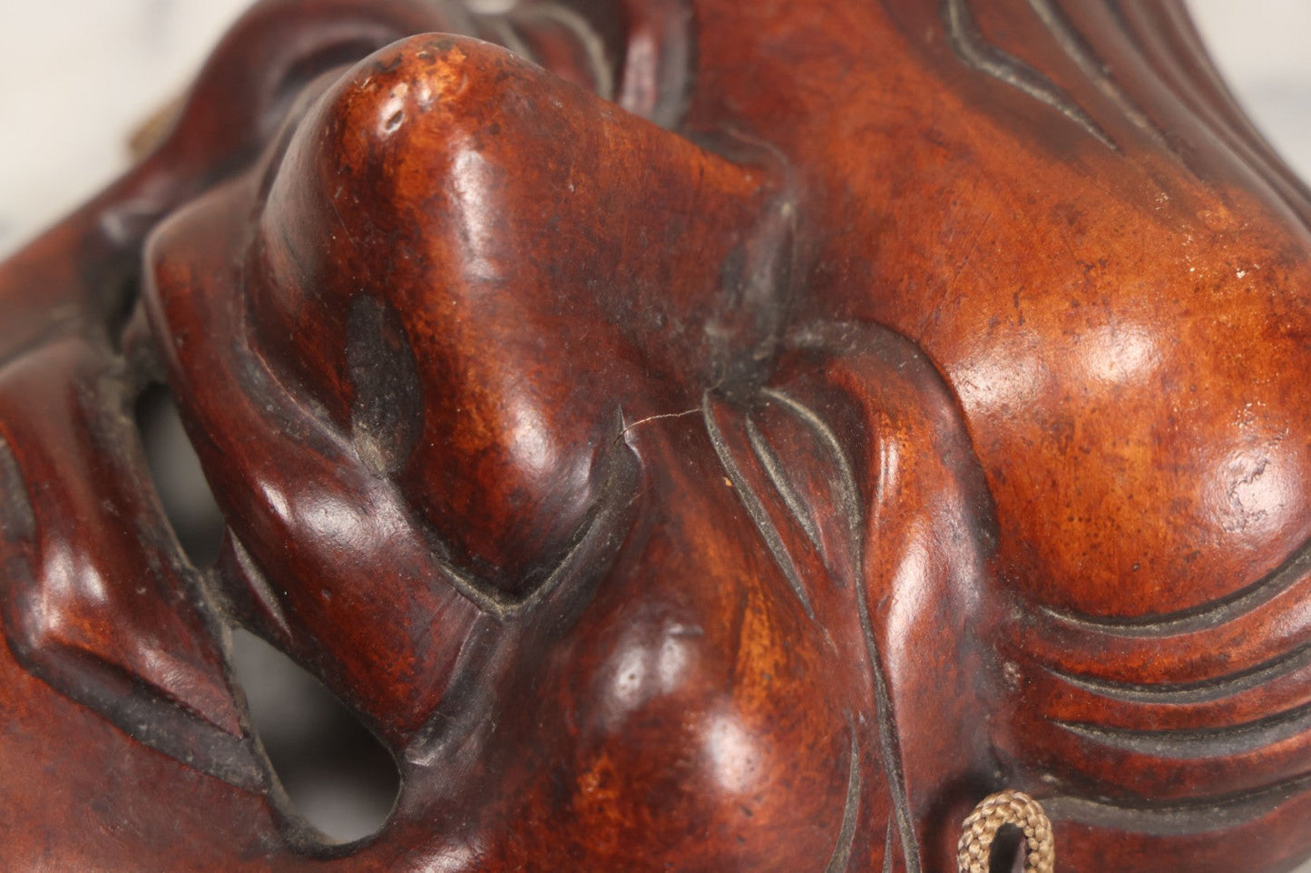 Lot 028 - Vintage Pottery Faux-Wood Japanese "Okina" Old Man Mask 