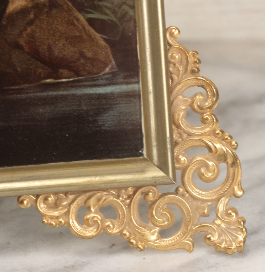 Lot 029 - Antique Glass Mounted Print Of Nude Fairy, After Paul Thumann's "Psyche" With Metal Frame Adornments And Kickstand, 8-1/2" x 10-1/2"