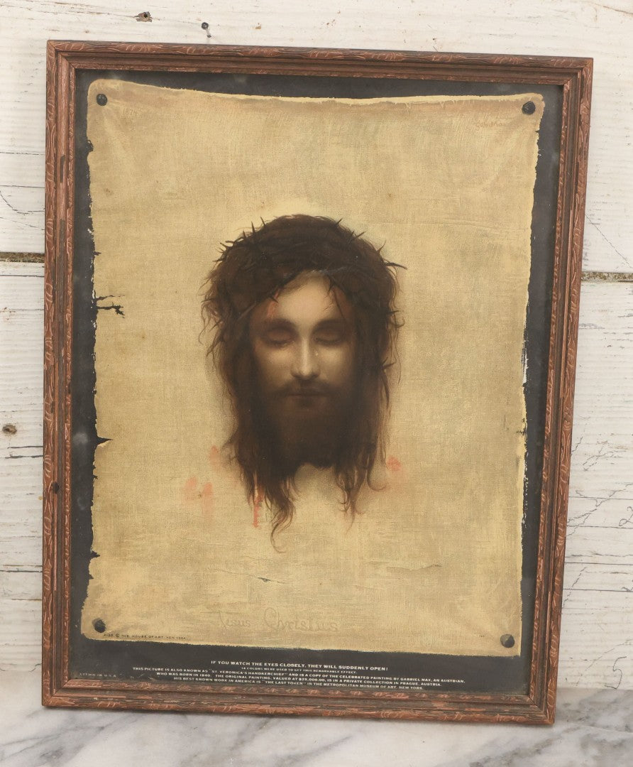 Lot 030 - Antique "Veil Of Veronica" Lithograph Print Copyright The House Of Art, New York, No. A-33, With Eye-Opening Illusion, In Original Frame, 10" x 12-5/8"