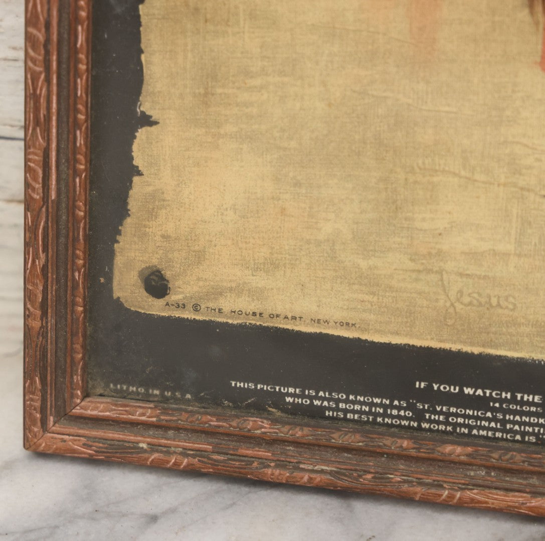 Lot 030 - Antique "Veil Of Veronica" Lithograph Print Copyright The House Of Art, New York, No. A-33, With Eye-Opening Illusion, In Original Frame, 10" x 12-5/8"