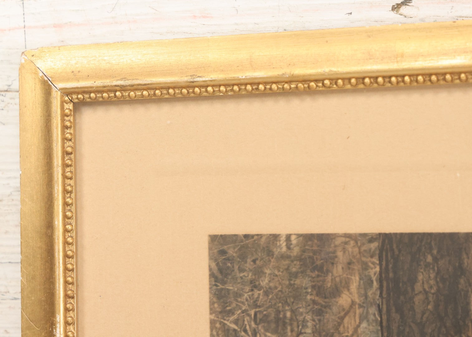 Lot 034 - Antique Hand Tinted Hunting Photograph With Hunting Dog Snowshoes And Rifle, Signed In Pencil Lower Left Homes "The Studio," Chocorua, New Hampshire, In Original Frame, 12-1/2" x 14-1/2"