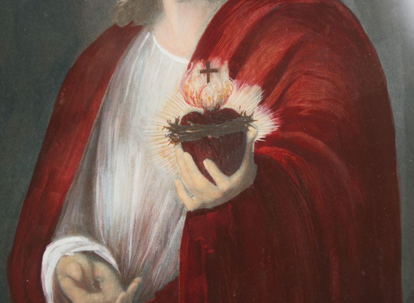 Lot 036 - Antique Hand Colored Print Of Jesus Christ Holding The Sacred Heart, Artist Signed Lower Left, Dated 1862, With Gold Mat And Gold Frame, 11-5/8" x 14-1/8"