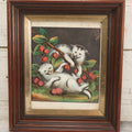 Lot 038 - Antique Chromolithograph Print Of Two Playful Cats In Cherry Tree In Deep Period Frame, 11-3/4" x 13-3/4"