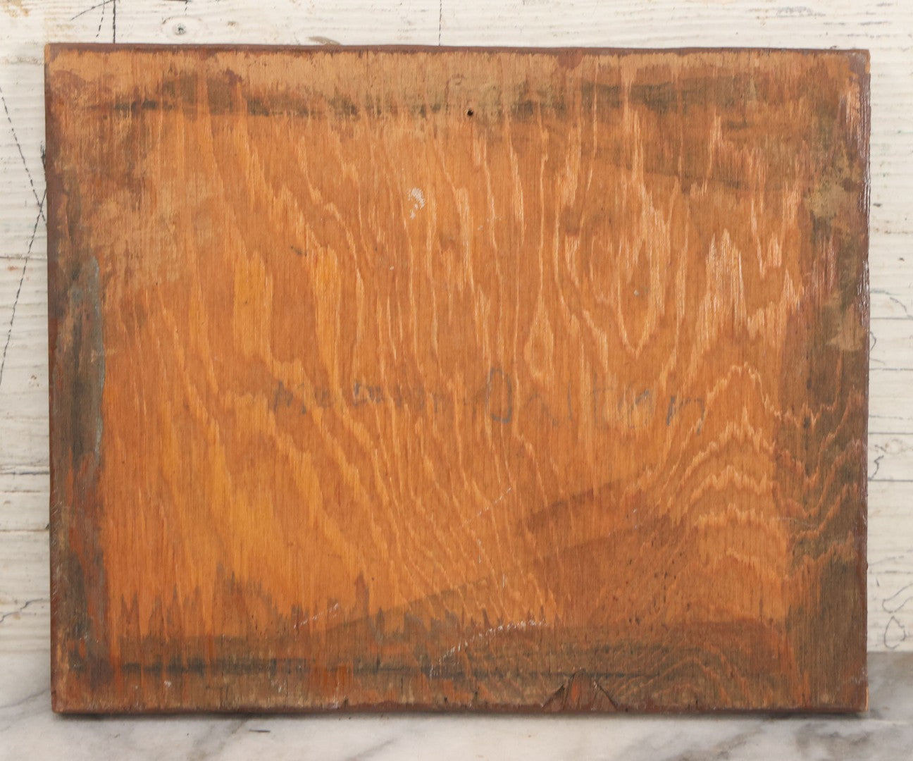 Lot 039 - Vintage Hammered Copper Cat Plaque Of Two Kittens Watching A Dragonfly, Mounted To Wood, 9" x 7-1/4"