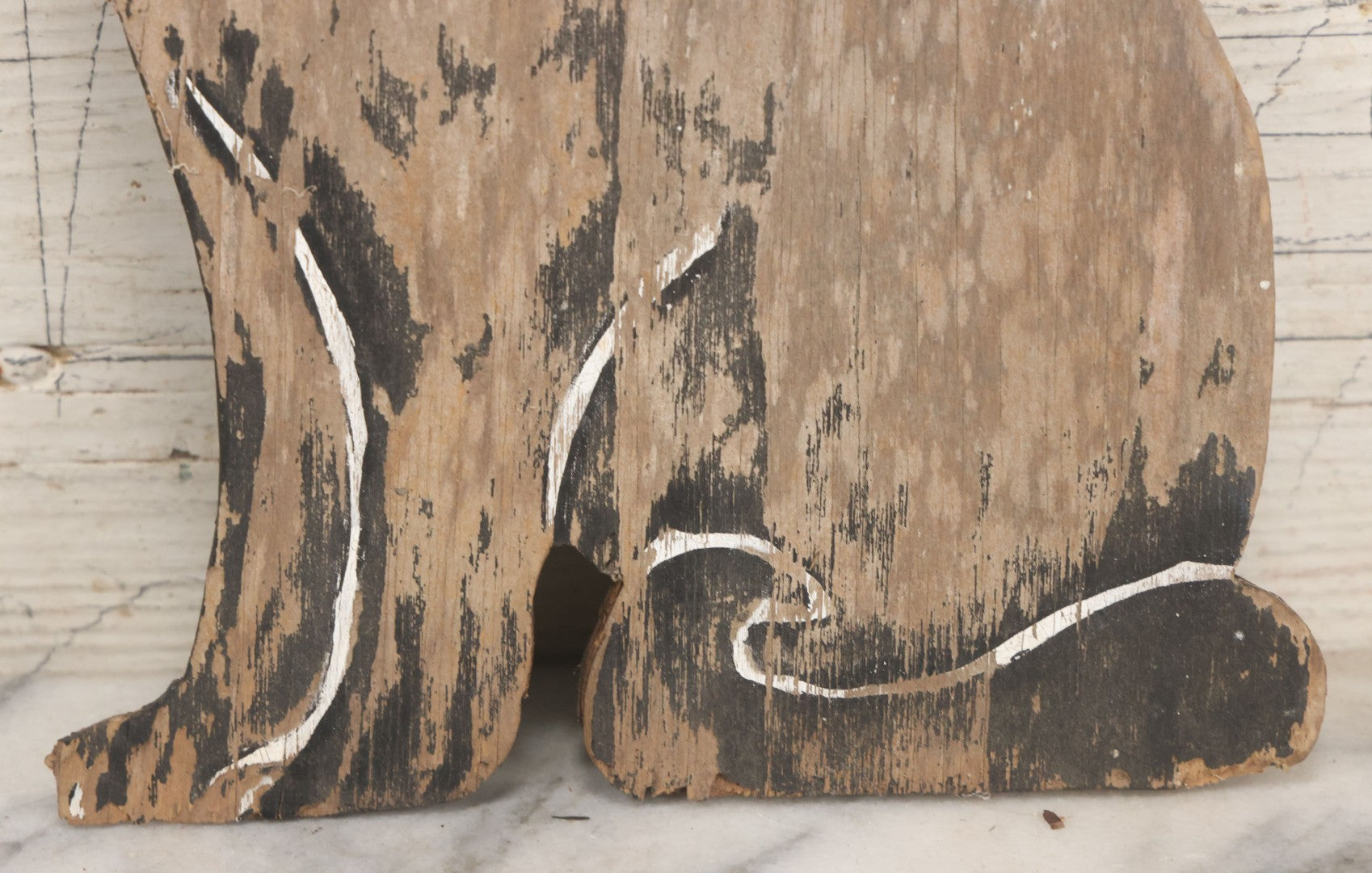 Lot 040 - Vintage Folk Art Hand Painted Black Cat With Red Bowtie Wood Lawn Ornament Cutout, With Remnants Of Original Paint, As Found