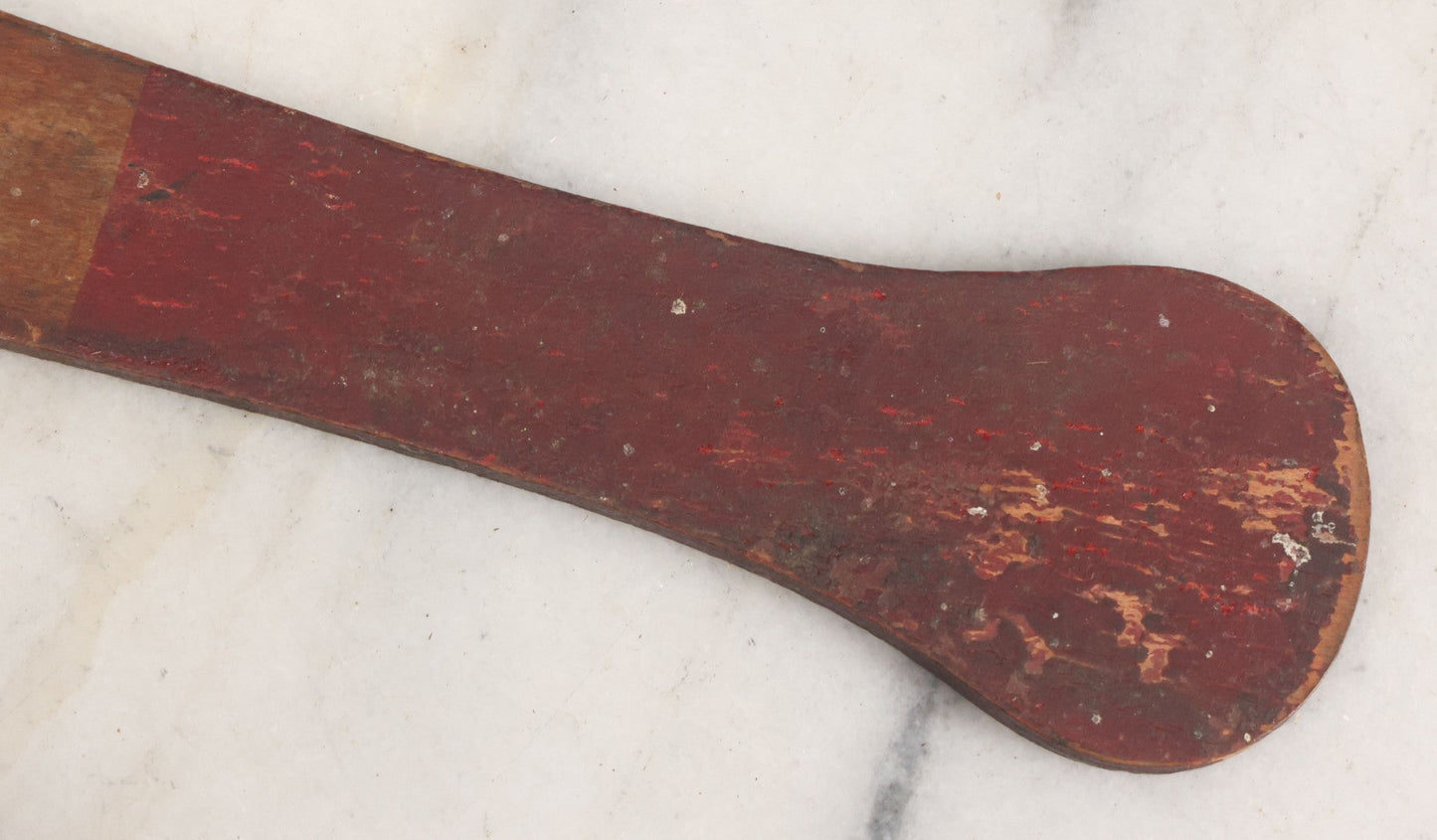 Lot 041 - Antique Wooden "Kiddy Bat" Game Paddle For Rubber Balls With Eight Pointed Star Geometric Design, Original Red Painted Handle, Note Vertical Crack At Top