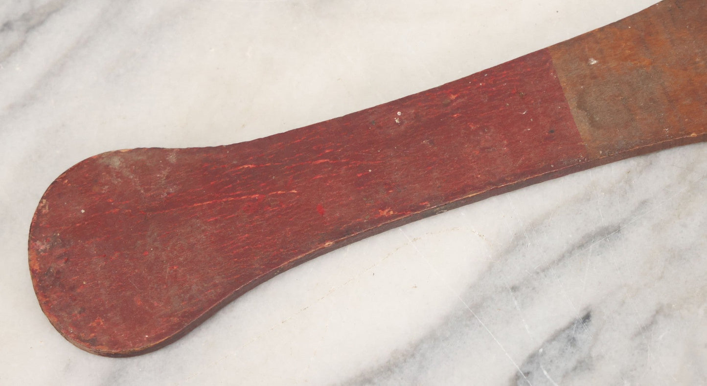 Lot 041 - Antique Wooden "Kiddy Bat" Game Paddle For Rubber Balls With Eight Pointed Star Geometric Design, Original Red Painted Handle, Note Vertical Crack At Top