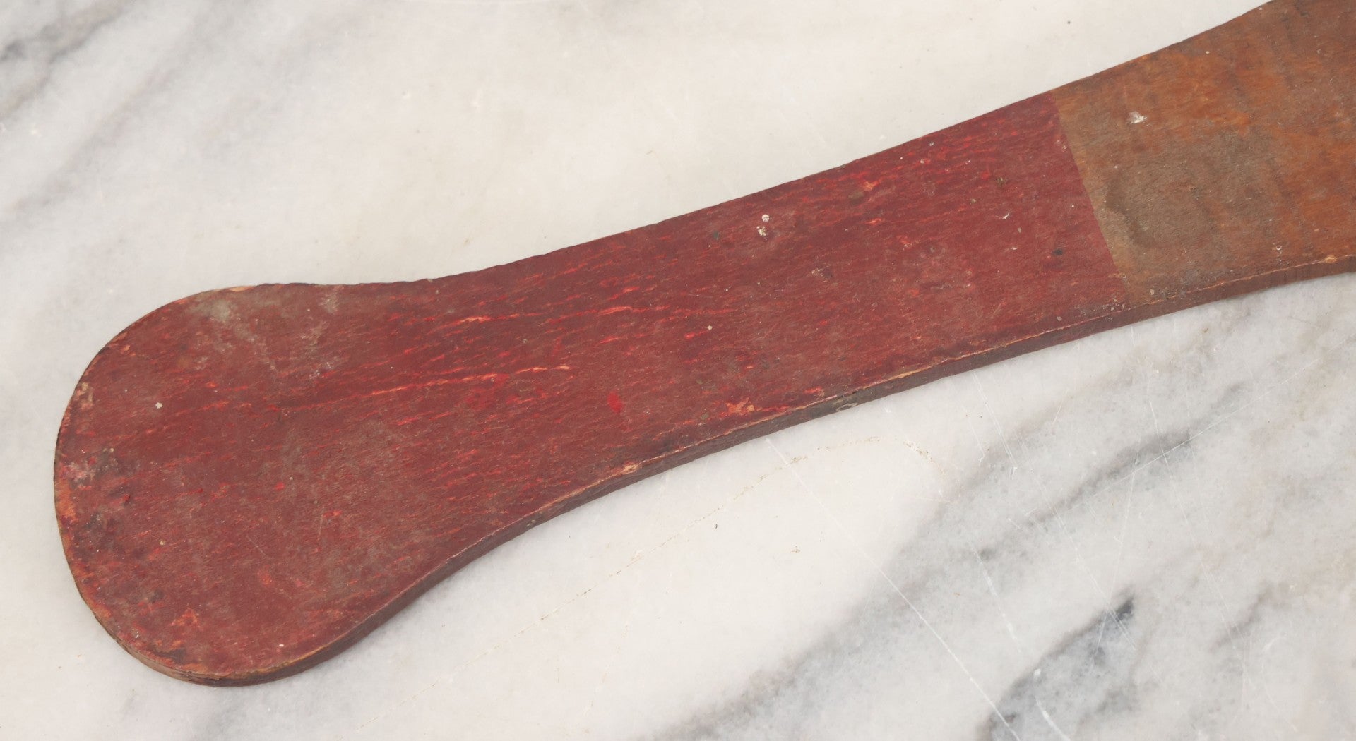 Lot 041 - Antique Wooden "Kiddy Bat" Game Paddle For Rubber Balls With Eight Pointed Star Geometric Design, Original Red Painted Handle, Note Vertical Crack At Top