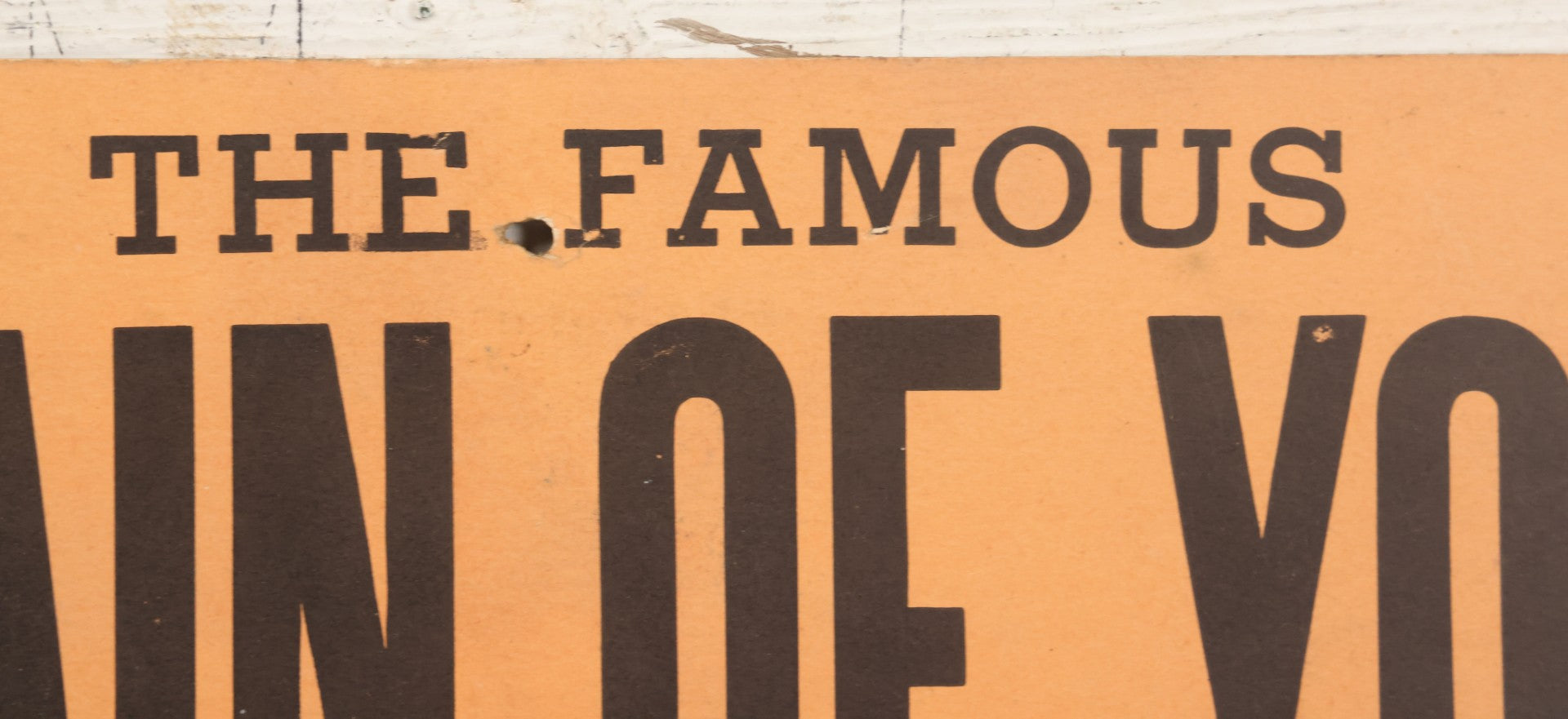 Lot 042 - Vintage Paper Board Travel Advertisement, "See The Famous Fountain Of Youth" St. Augustine, Florida, With Allied Printing Trades Council Union Bug Label, Note Six Perforated Mounting Holes, 22" x 7"