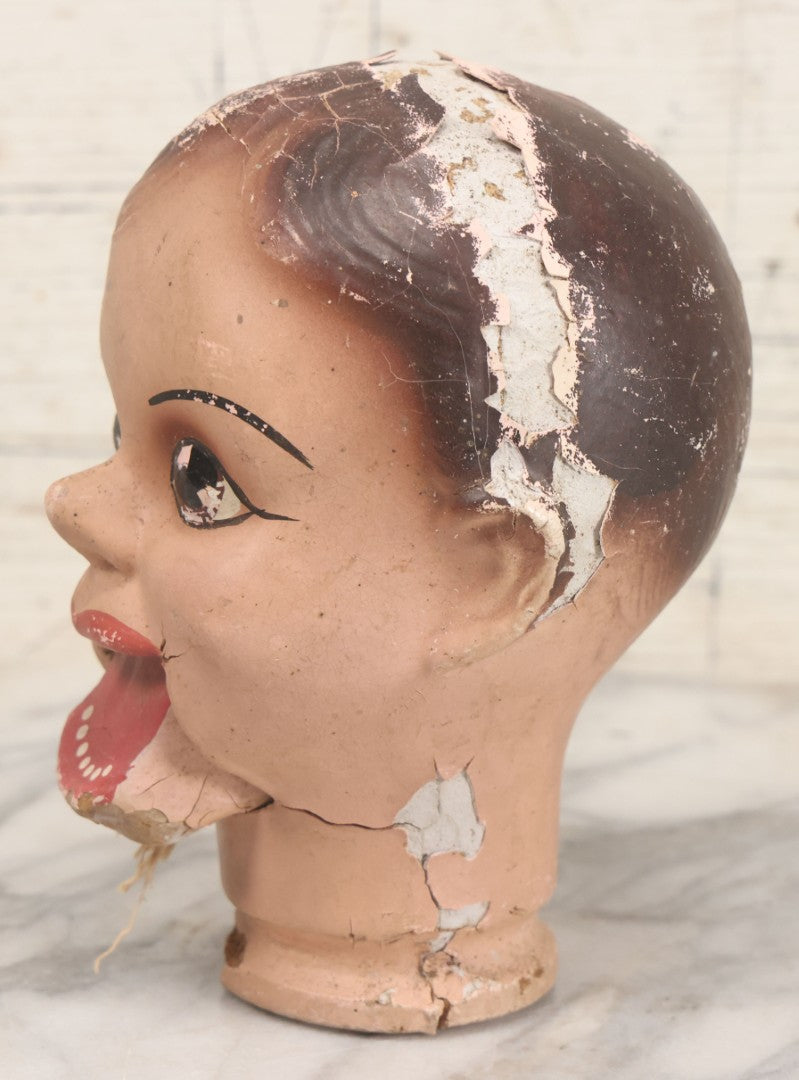 Lot 045 - Vintage Charlie Mccarthy Composition Ventriloquist Dummy Doll Head, Back Stamped K & S, With Severely Chipped Paint, Note Mouth Is Loose
