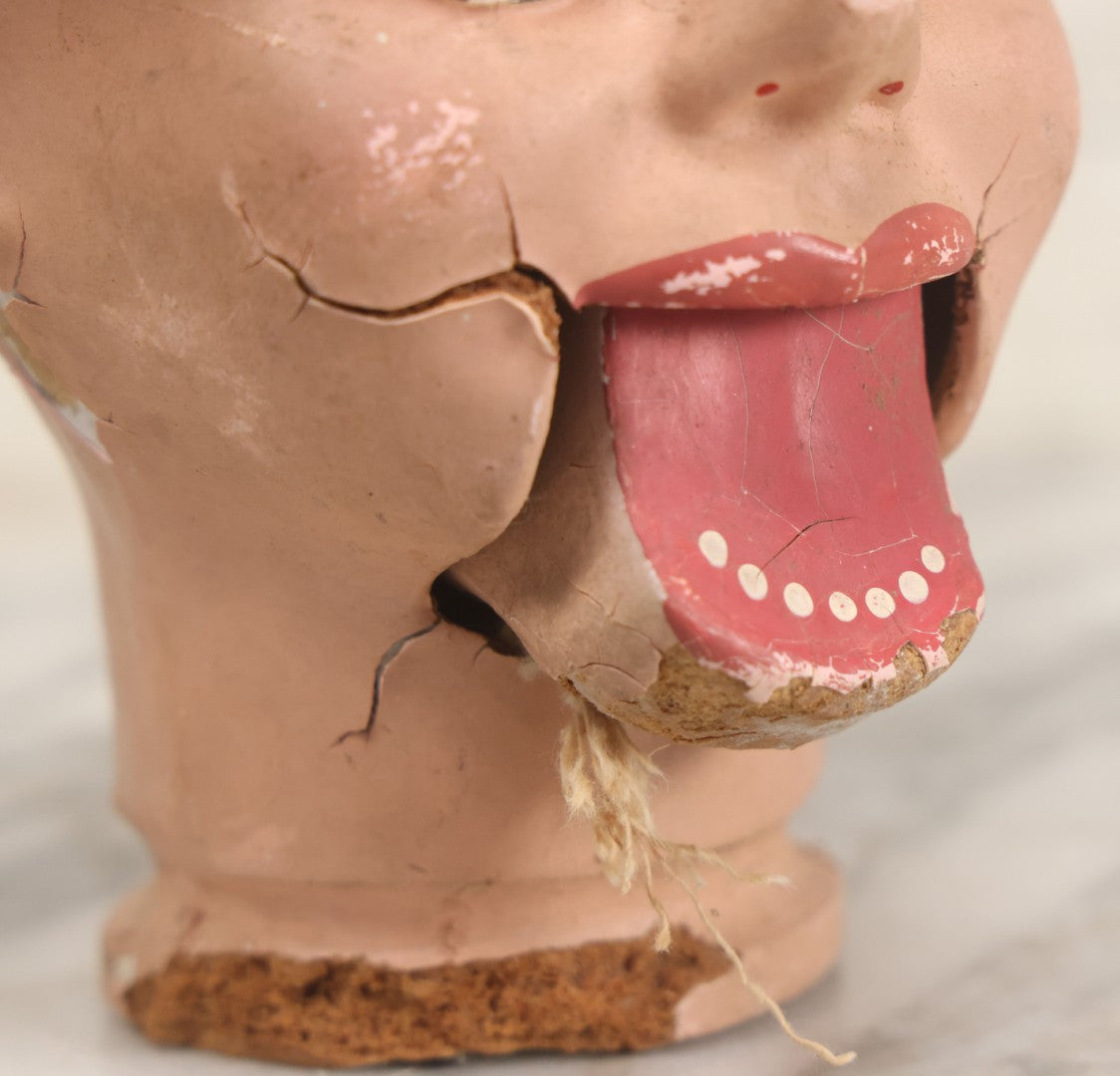 Lot 045 - Vintage Charlie Mccarthy Composition Ventriloquist Dummy Doll Head, Back Stamped K & S, With Severely Chipped Paint, Note Mouth Is Loose