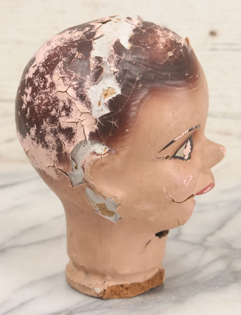 Lot 045 - Vintage Charlie Mccarthy Composition Ventriloquist Dummy Doll Head, Back Stamped K & S, With Severely Chipped Paint, Note Mouth Is Loose