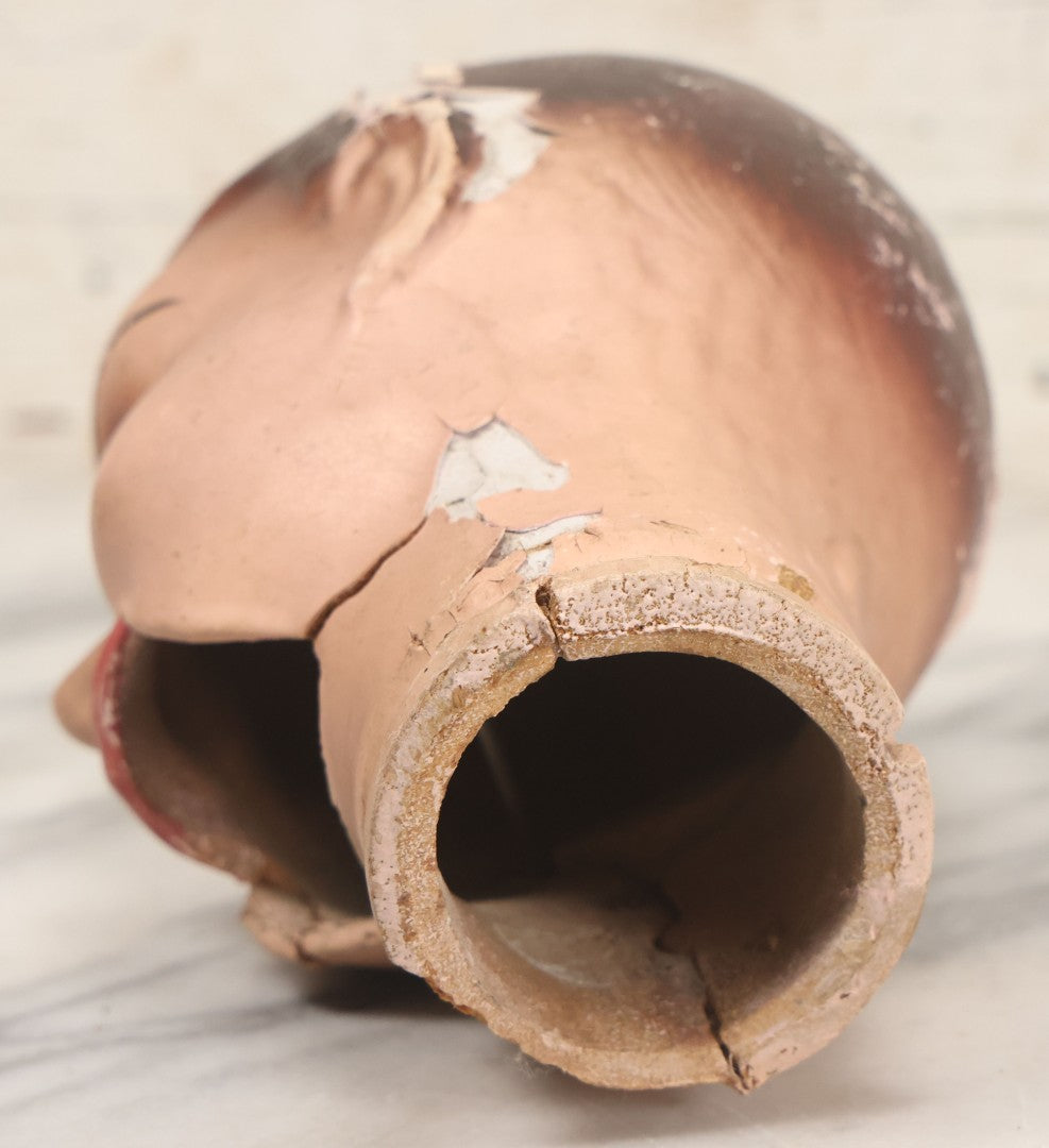 Lot 045 - Vintage Charlie Mccarthy Composition Ventriloquist Dummy Doll Head, Back Stamped K & S, With Severely Chipped Paint, Note Mouth Is Loose