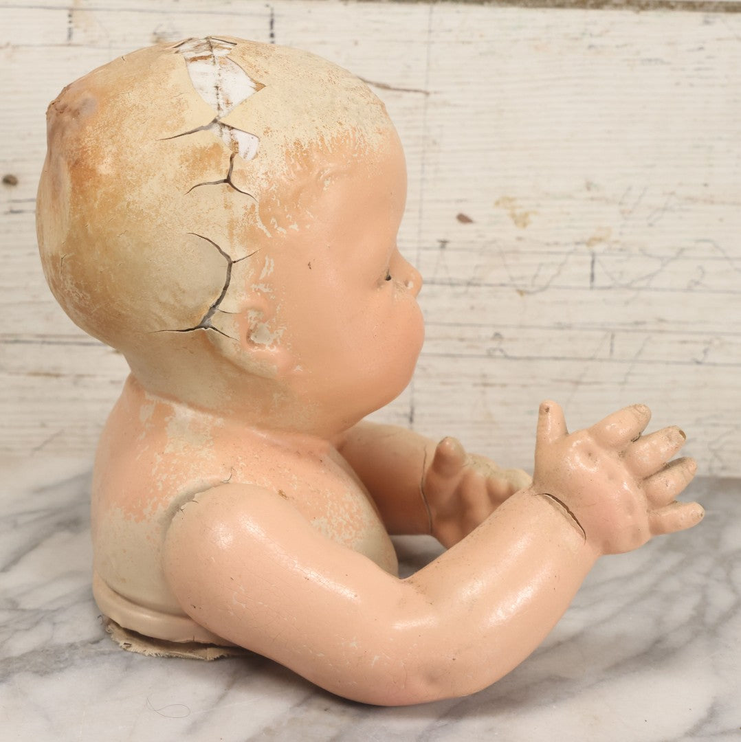 Lot 046 - Vintage Composition Baby Doll Upper Body And Head With Jointed Arms, Note Severe Composition Chipping And Paint Loss