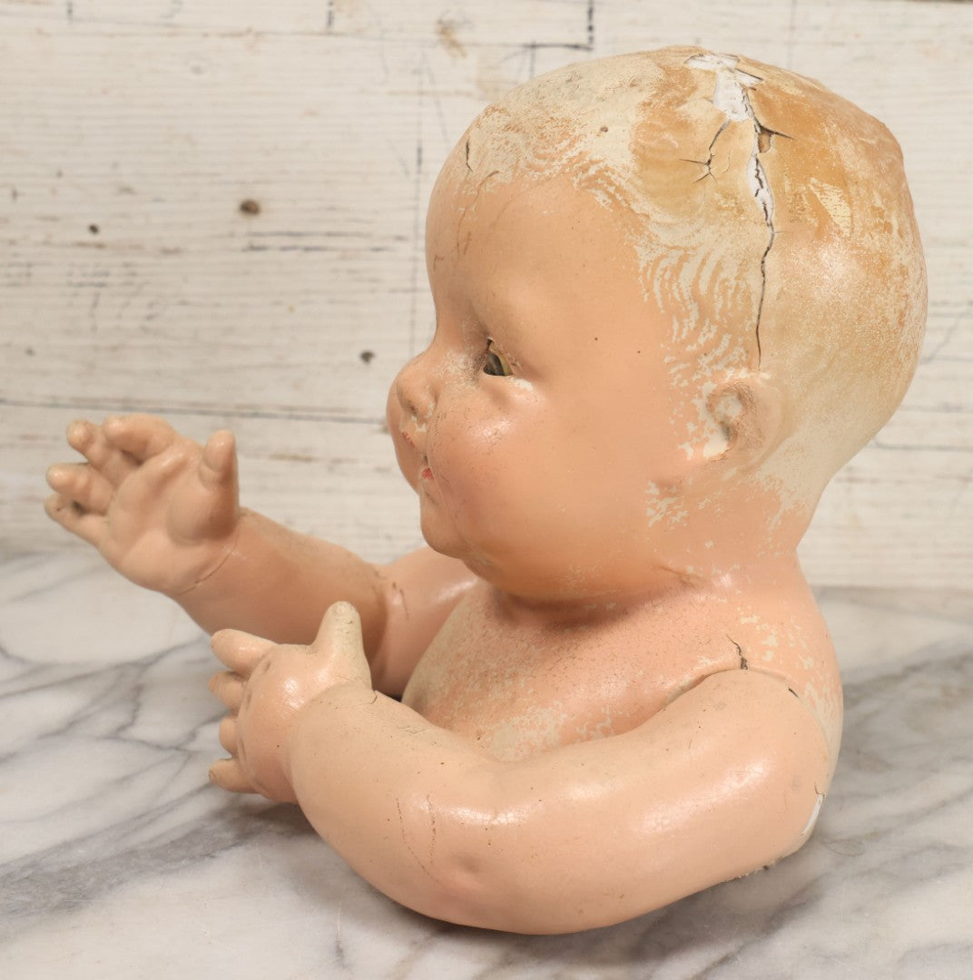Lot 046 - Vintage Composition Baby Doll Upper Body And Head With Jointed Arms, Note Severe Composition Chipping And Paint Loss