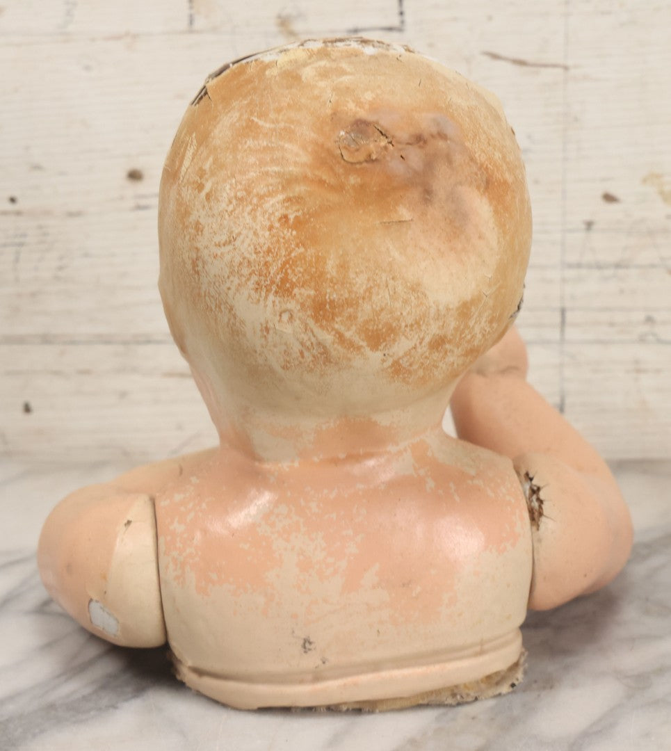 Lot 046 - Vintage Composition Baby Doll Upper Body And Head With Jointed Arms, Note Severe Composition Chipping And Paint Loss